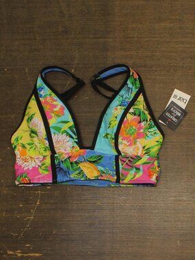 Bar Iii Blue Bar Iii Tropical Print Long Line Bikini Swim Top Multi S Sz S